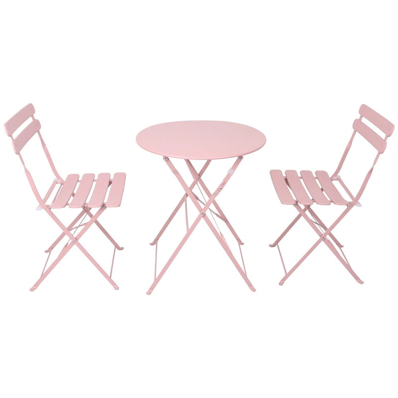 Ensemble bistro d'extérieur rond en métal 3 pièces, pliable, avec coussins beiges