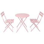Ensemble bistro d'extérieur rond en métal 3 pièces, pliable, avec coussins beiges