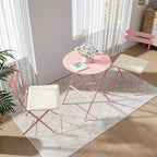 Ensemble bistro d'extérieur rond en métal 3 pièces, pliable, avec coussins beiges