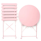Ensemble bistro d'extérieur rond en métal 3 pièces, pliable, avec coussins beiges