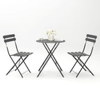 Ensemble bistro d'extérieur rond en métal 3 pièces, pliable, avec coussins beiges