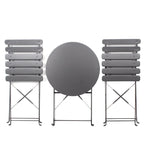 Ensemble bistro d'extérieur rond en métal 3 pièces, pliable, avec coussins beiges