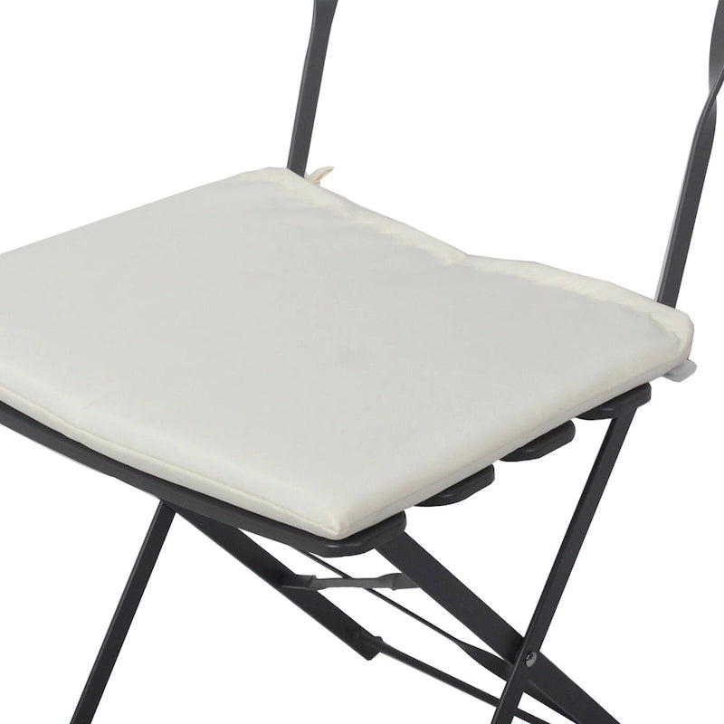 Ensemble bistro d'extérieur rond en métal 3 pièces, pliable, avec coussins beiges