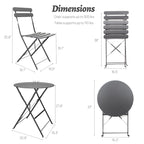 Ensemble bistro d'extérieur rond en métal 3 pièces, pliable, avec coussins beiges