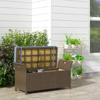 Banc de rangement de patio en osier 2 en 1 de 27 gallons avec poignées et coussin