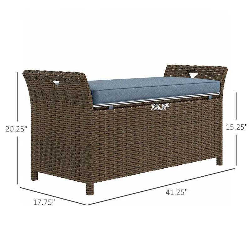 Banc de rangement de patio en osier 2 en 1 de 27 gallons avec poignées et coussin