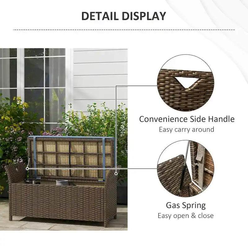 Banc de rangement de patio en osier 2 en 1 de 27 gallons avec poignées et coussin