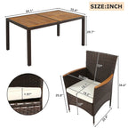 Ensemble repas de patio pour 6 personnes comprenant une table et des chaises en osier avec coussins