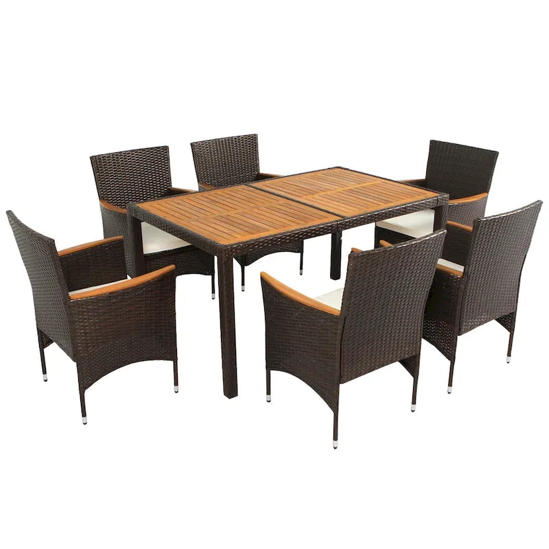 Ensemble repas de patio pour 6 personnes comprenant une table et des chaises en osier avec coussins