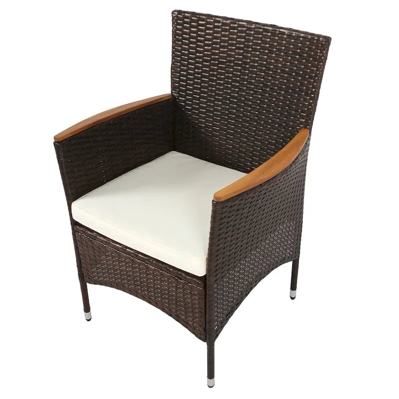 Ensemble repas de patio pour 6 personnes comprenant une table et des chaises en osier avec coussins