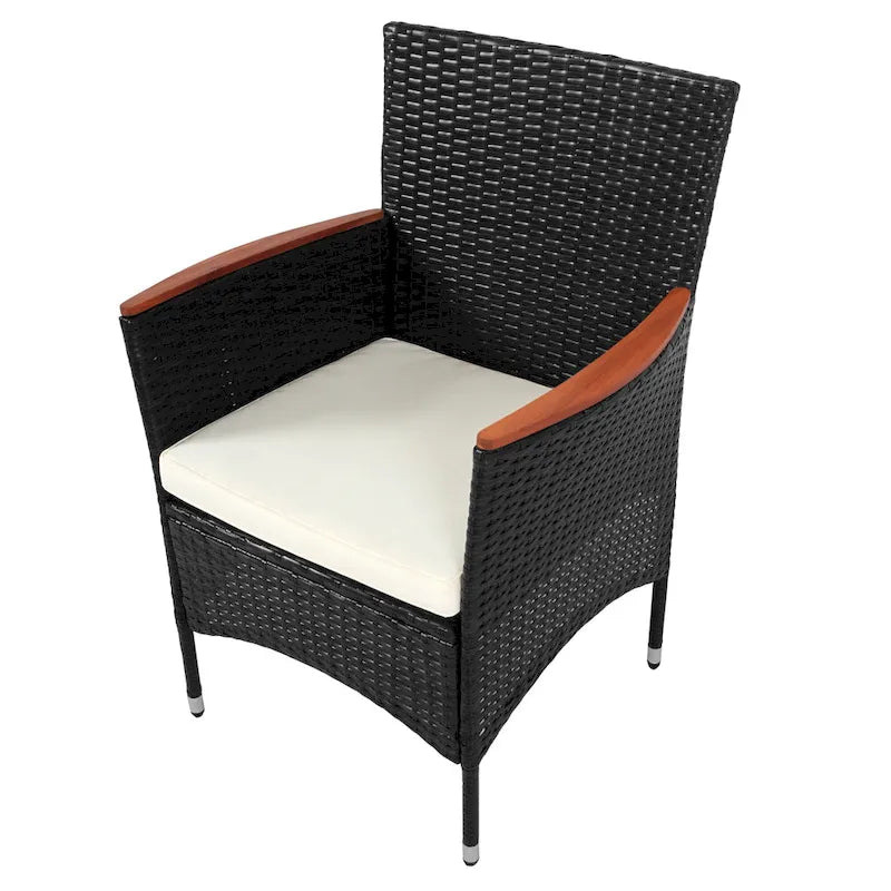 Ensemble repas de patio pour 6 personnes comprenant une table et des chaises en osier avec coussins