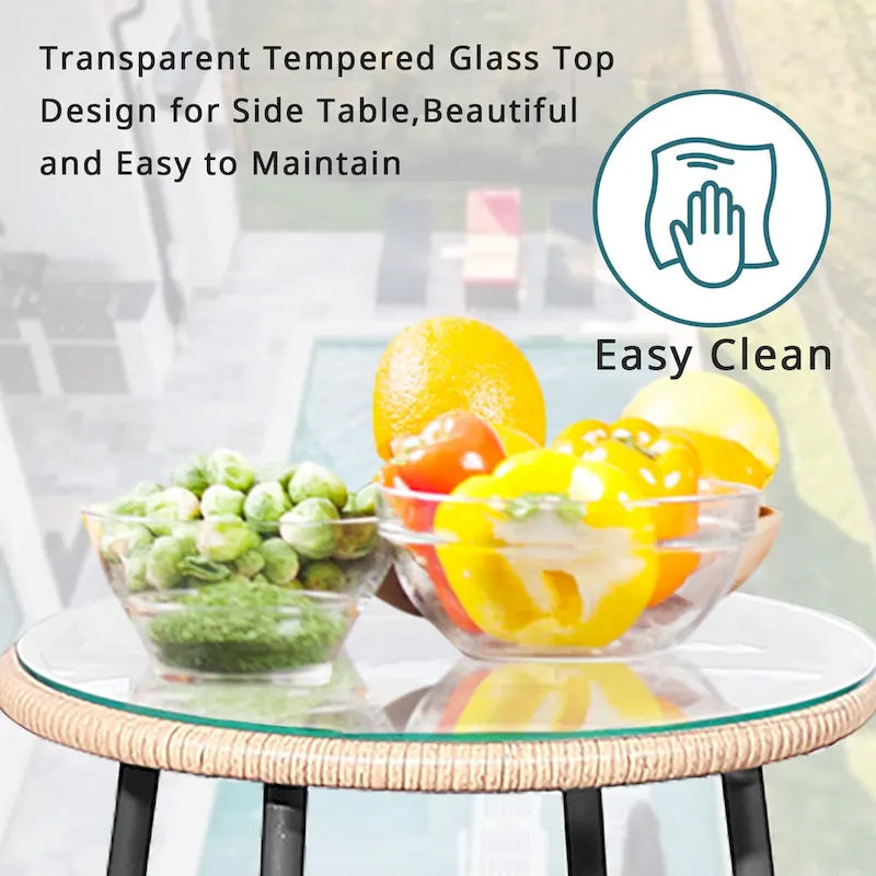 Ensemble bistro d'extérieur 3 pièces avec table basse en verre trempé et chaises en osier (vert)