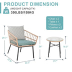Ensemble bistro d'extérieur 3 pièces avec table basse en verre trempé et chaises en osier (vert)