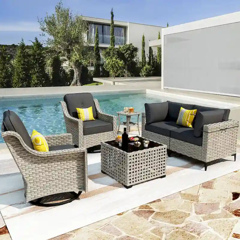 Ensemble de conversation en résine tressée XIZZI 6 pièces avec chaise pivotante