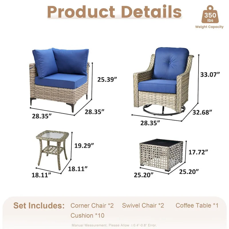 Ensemble de conversation en résine tressée XIZZI 6 pièces avec chaise pivotante