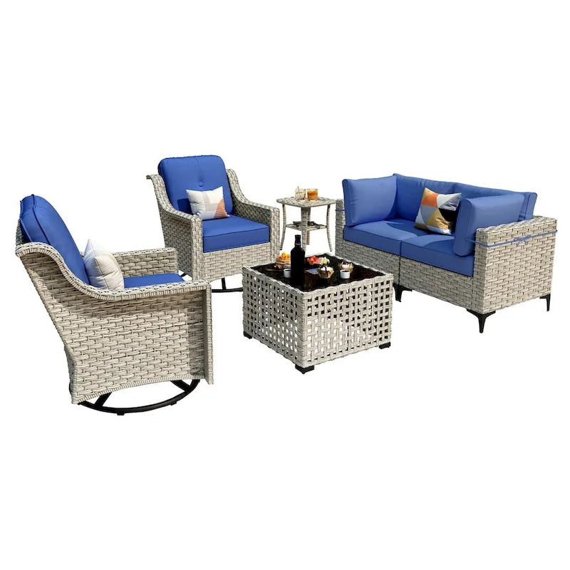 Ensemble de conversation en résine tressée XIZZI 6 pièces avec chaise pivotante
