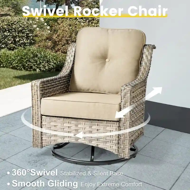 Ensemble de conversation en résine tressée XIZZI 6 pièces avec chaise pivotante