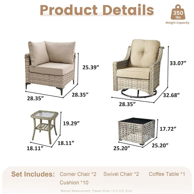 Ensemble de conversation en résine tressée XIZZI 6 pièces avec chaise pivotante