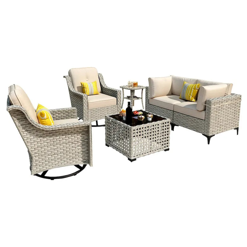 Ensemble de conversation en résine tressée XIZZI 6 pièces avec chaise pivotante