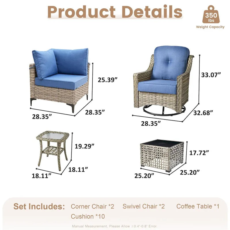 Ensemble de conversation en résine tressée XIZZI 6 pièces avec chaise pivotante
