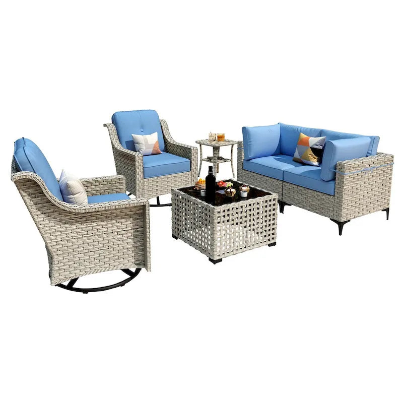 Ensemble de conversation en résine tressée XIZZI 6 pièces avec chaise pivotante