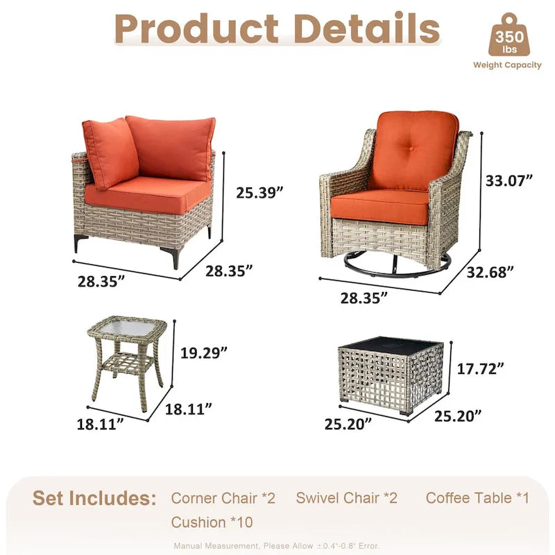 Ensemble de conversation en résine tressée XIZZI 6 pièces avec chaise pivotante