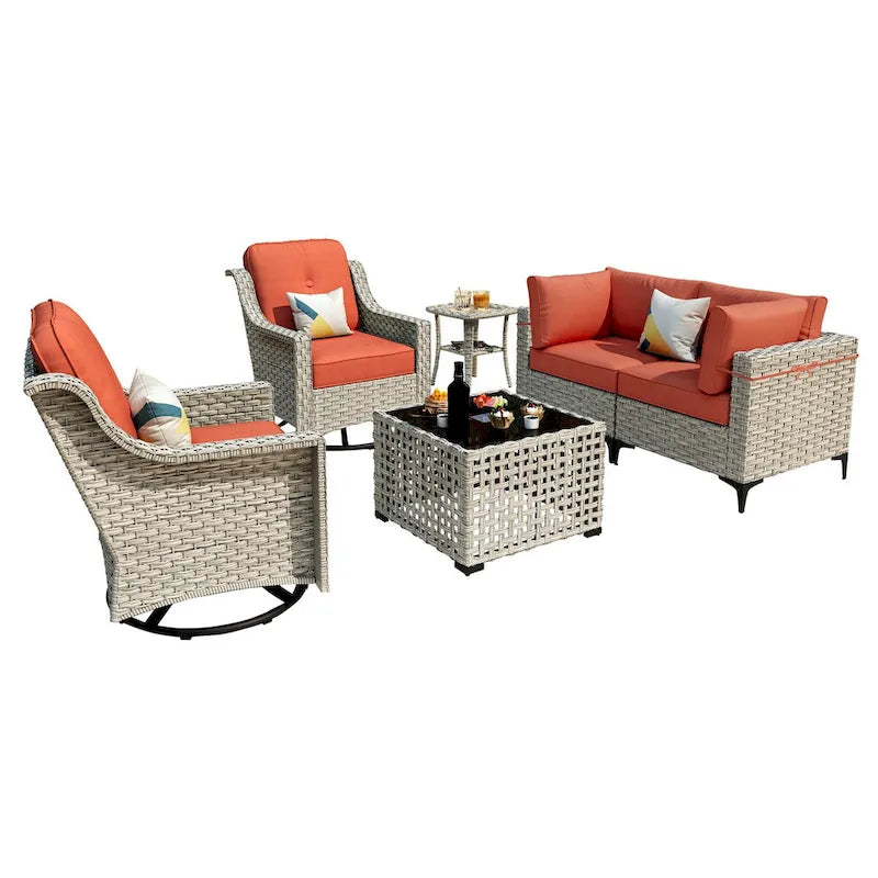 Ensemble de conversation en résine tressée XIZZI 6 pièces avec chaise pivotante