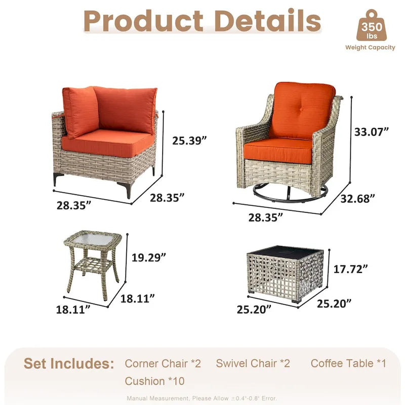 Ensemble de conversation en résine tressée XIZZI 6 pièces avec chaise pivotante