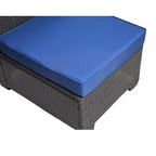 Ensemble de canapés de jardin 7 pièces noir et bleu foncé avec table basse et structure en métal antirouille.