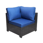 Ensemble de canapés de jardin 7 pièces noir et bleu foncé avec table basse et structure en métal antirouille.