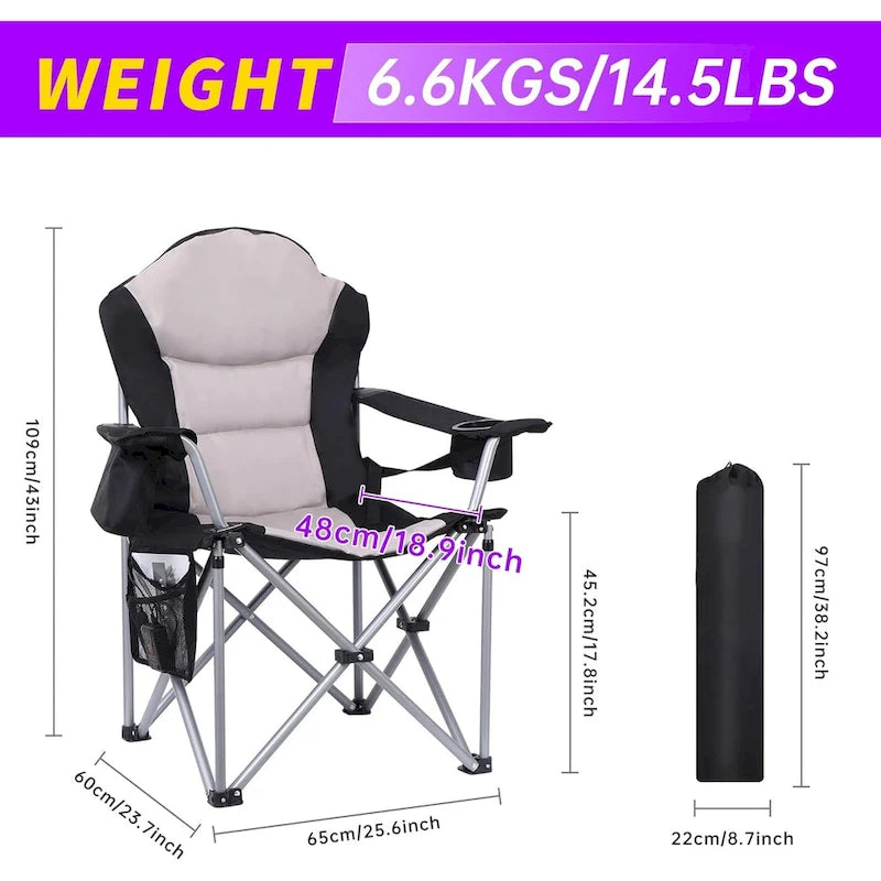 Chaise de camping chauffante, chaise chauffante, chaise de ski, chaise pliante, rembourrage extra large et épais, robuste avec glacière intégrée