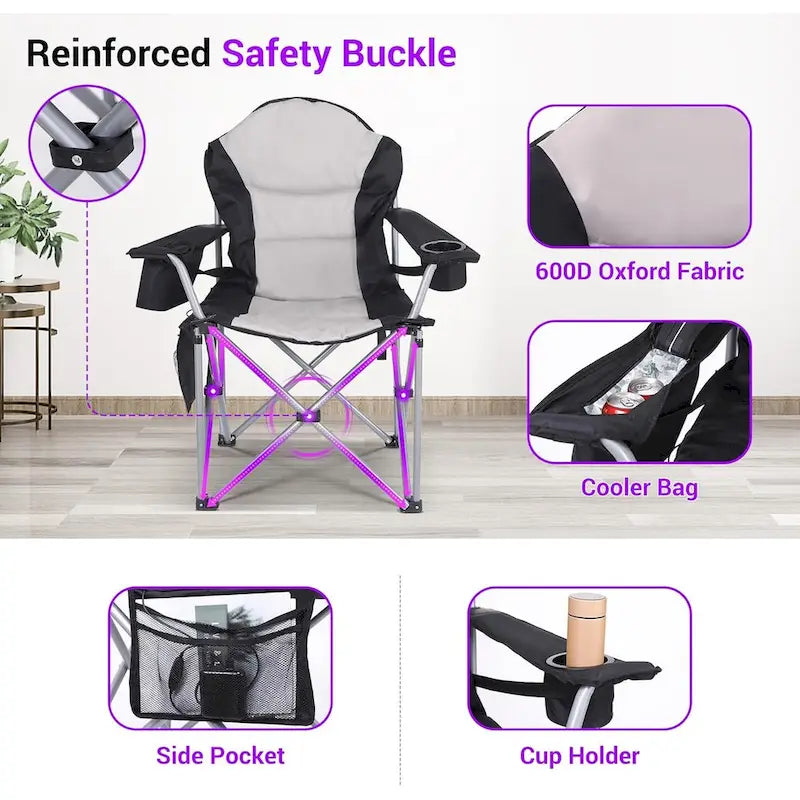 Chaise de camping chauffante, chaise chauffante, chaise de ski, chaise pliante, rembourrage extra large et épais, robuste avec glacière intégrée