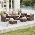 Ensemble de mobilier de jardin BONOSUKI 7 pièces en rotin marron avec 2 tables d'appoint