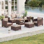 Ensemble de mobilier de jardin BONOSUKI 7 pièces en rotin marron avec 2 tables d'appoint