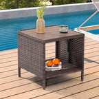 Ensemble de mobilier de jardin BONOSUKI 7 pièces en rotin marron avec 2 tables d'appoint
