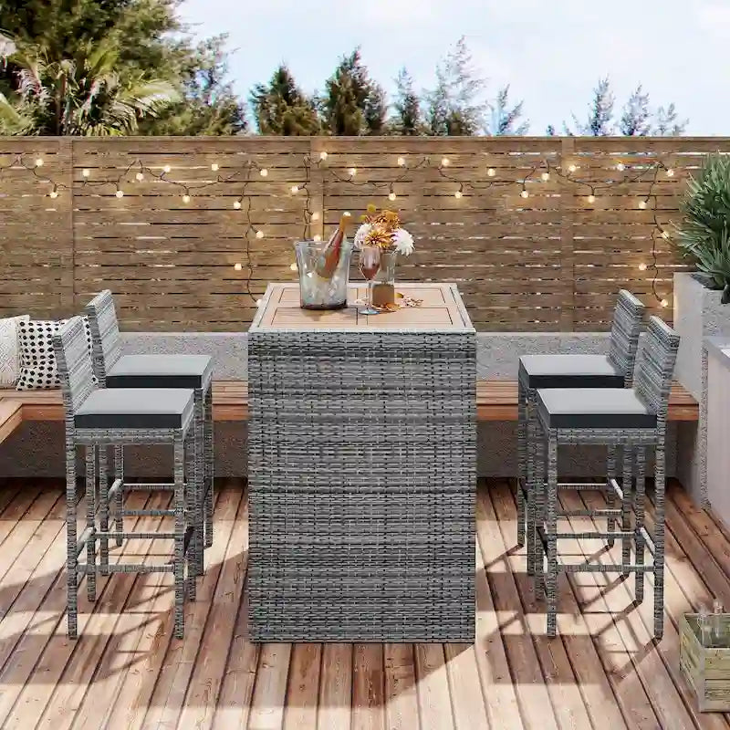Ensemble de bar extérieur en osier 5 pièces