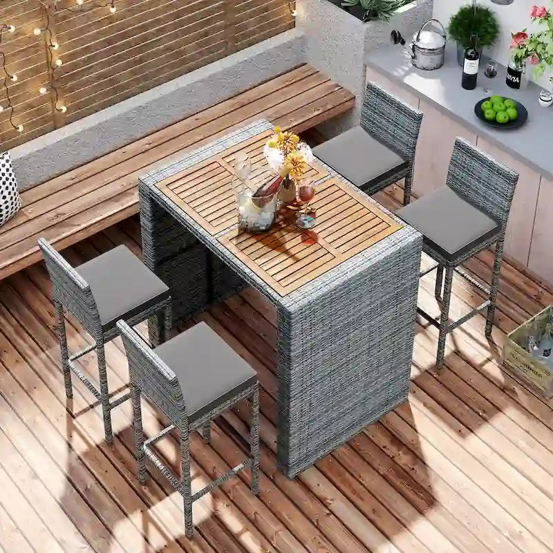 Ensemble de bar extérieur en osier 5 pièces