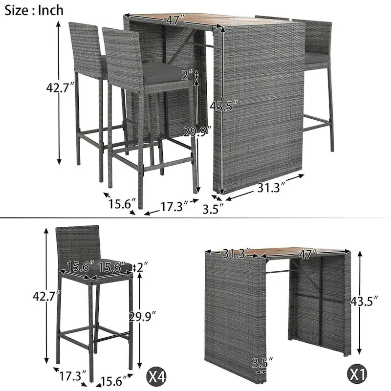 Ensemble de bar extérieur en osier 5 pièces