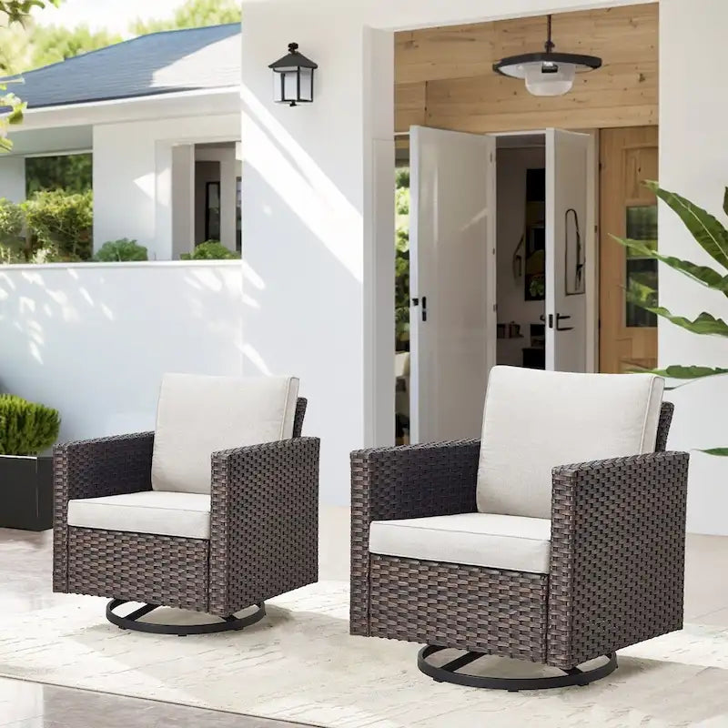 Patio Swivel Glider Chair 2 Piece Patio Furniture Sets - Brown
