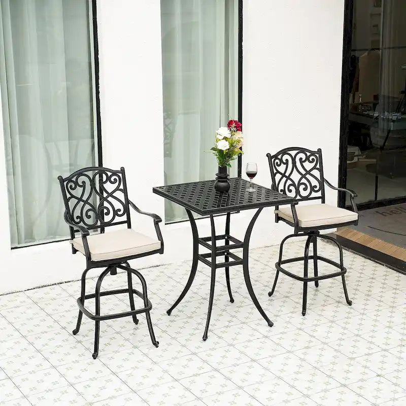 Tabouret d'extérieur en aluminium moulé avec coussin (lot de 2)