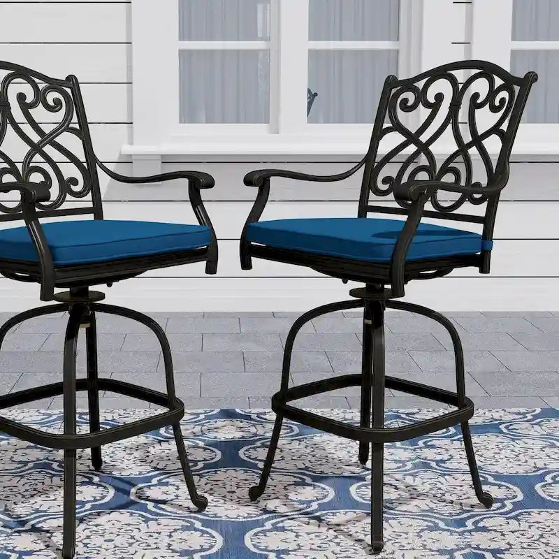 Tabouret d'extérieur en aluminium moulé avec coussin (lot de 2)