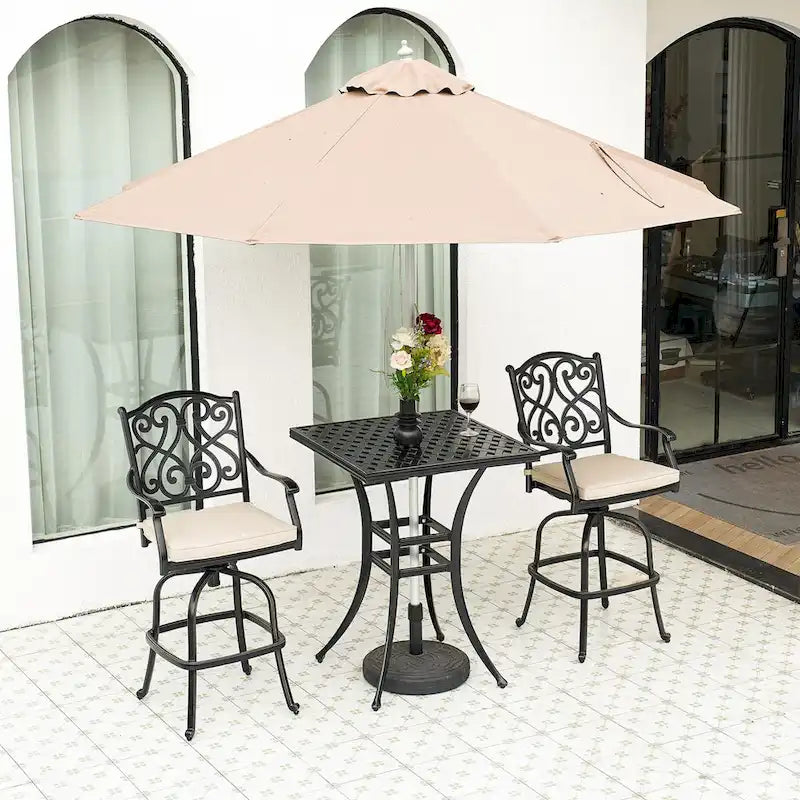 Tabouret d'extérieur en aluminium moulé avec coussin (lot de 2)