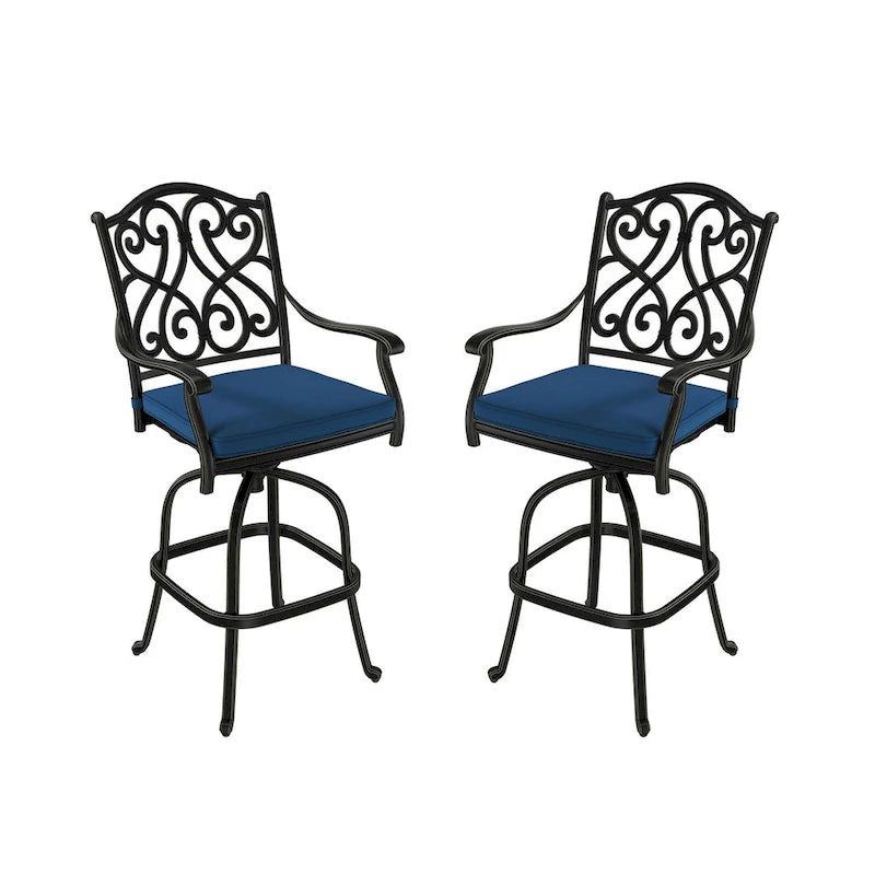 Tabouret d'extérieur en aluminium moulé avec coussin (lot de 2)
