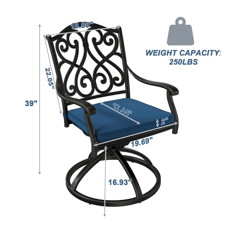 Tabouret d'extérieur en aluminium moulé avec coussin (lot de 2)