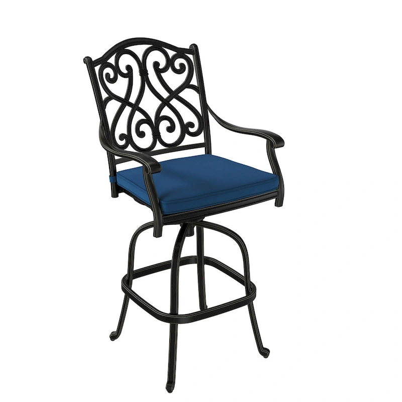 Tabouret d'extérieur en aluminium moulé avec coussin (lot de 2)