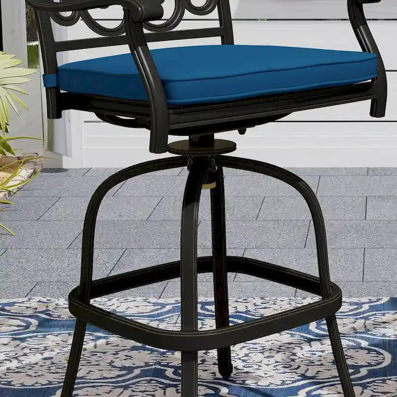 Tabouret d'extérieur en aluminium moulé avec coussin (lot de 2)