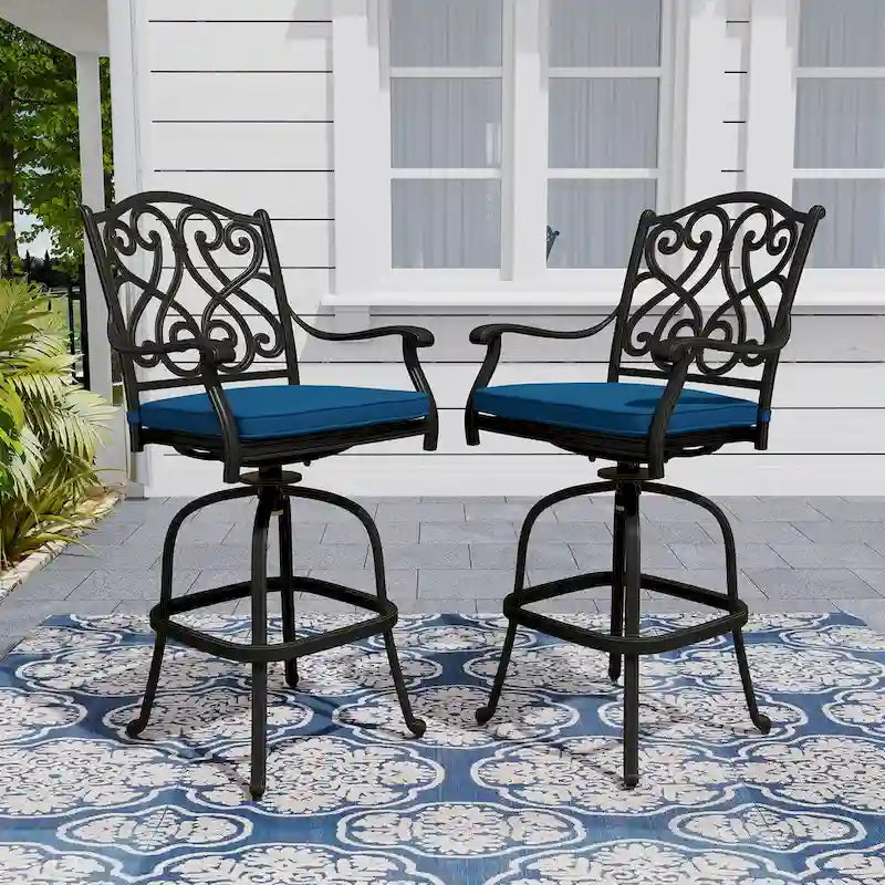 Tabouret d'extérieur en aluminium moulé avec coussin (lot de 2)