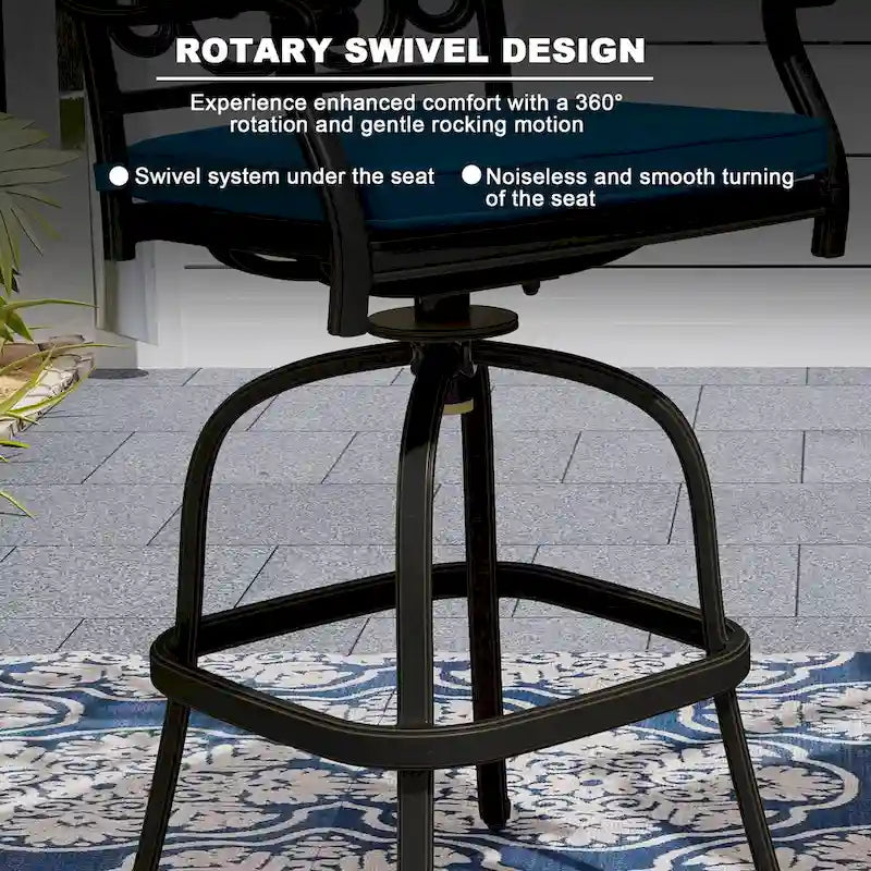 Tabouret d'extérieur en aluminium moulé avec coussin (lot de 2)