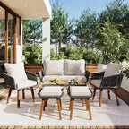 Ensemble de mobilier de patio en corde 6 pièces avec table de bar élégante en bois d'acacia