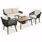 Ensemble de mobilier de patio en corde 6 pièces avec table de bar élégante en bois d'acacia
